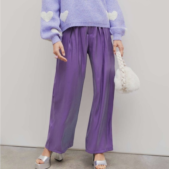 💜 Metallic Purple Cider Wide Leg Disco Pants 💜 - Picture 1 of 5